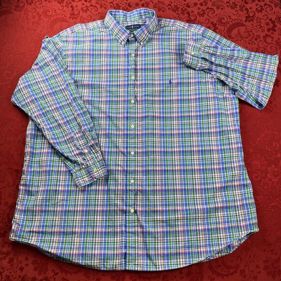 Ralph Lauren Shirt Mens 4XLT Oxford Blue Plaid Long Sleeve Button Preppy Classic - Picture 1 of 10